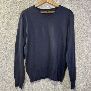 Marc Anthony Sweater Mens Large Blue Cotton Cashmere V Neck Knit Pullover